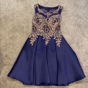 Blue Embroidered Formal Dress